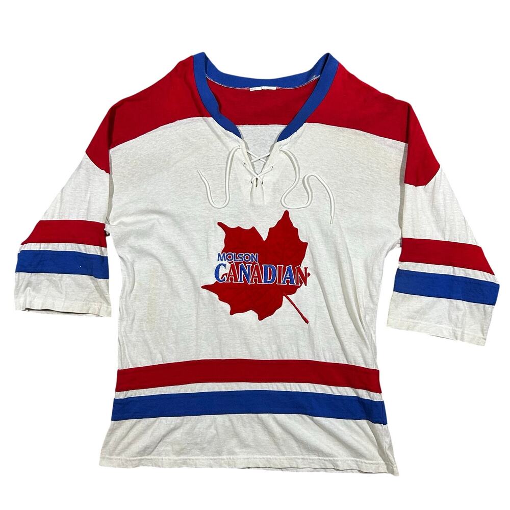 Vintage Molson Canadian Beer Hockey Jersey Men’s XL Lace Up 3/4 Shirt 70s 80s